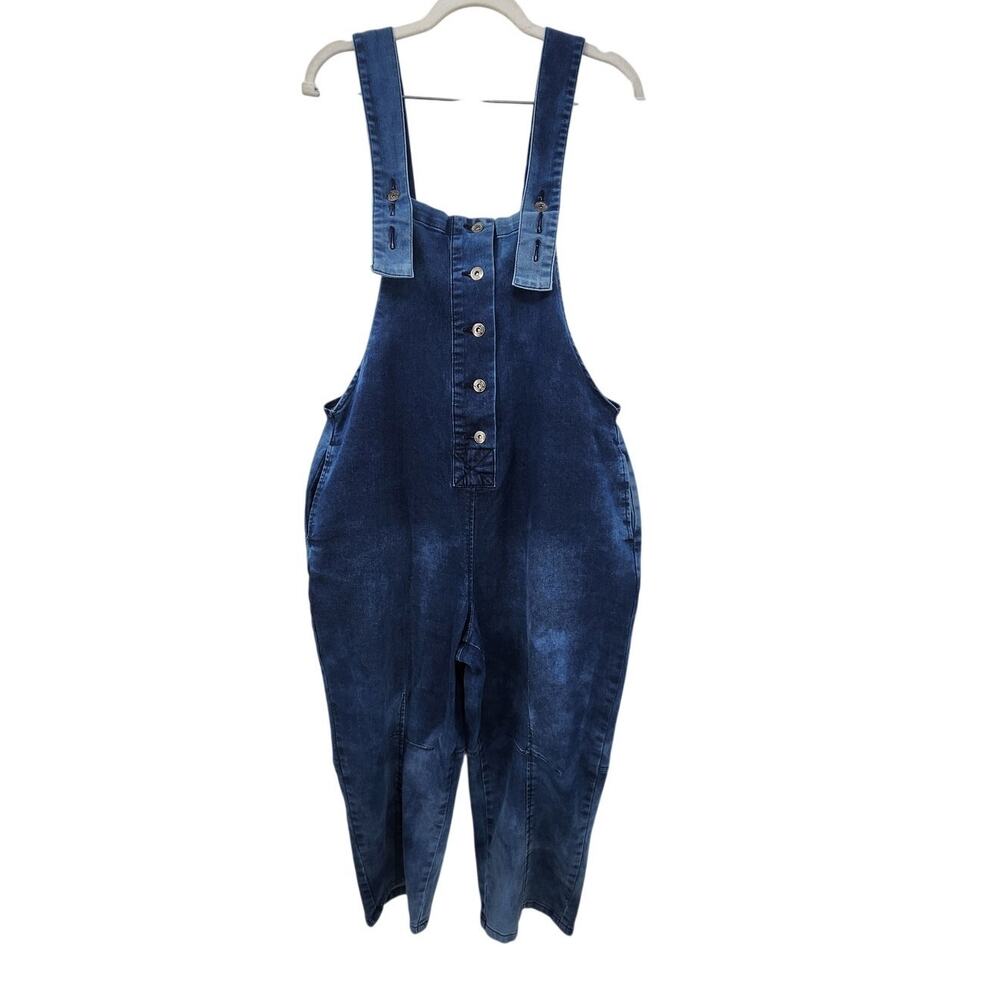 Midiross Oversized Stretch Overall Barrel Leg Dark Wash Size‎ Large Cropped